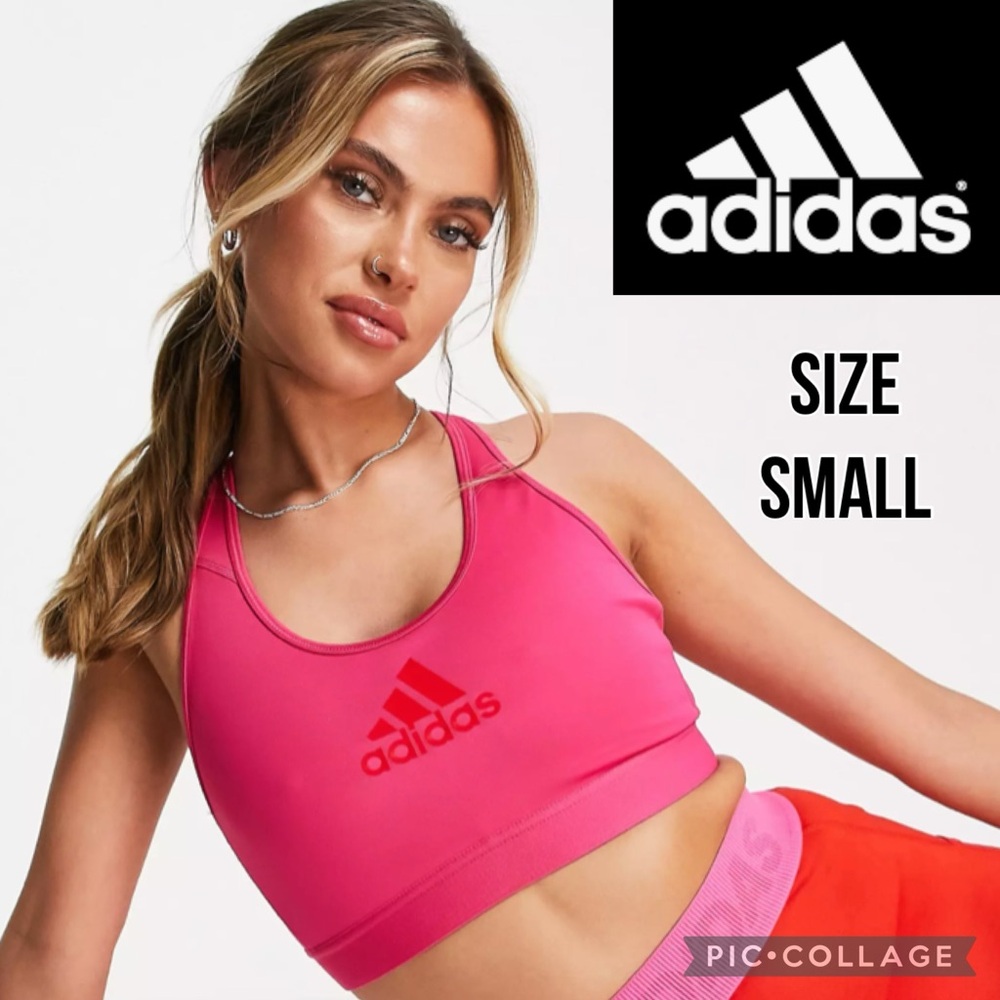 ADIDAS Womens Sports Bra Pink Red Logo Mesh Back Racerback Training Active Gym